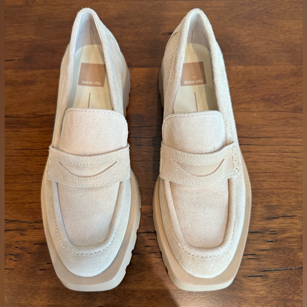 Dolce Vita Light Beige Suede Platform Penny Loafers